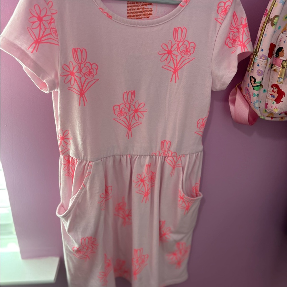 Cat & Jack Pink Dress with Neon Pink Floral Accents
